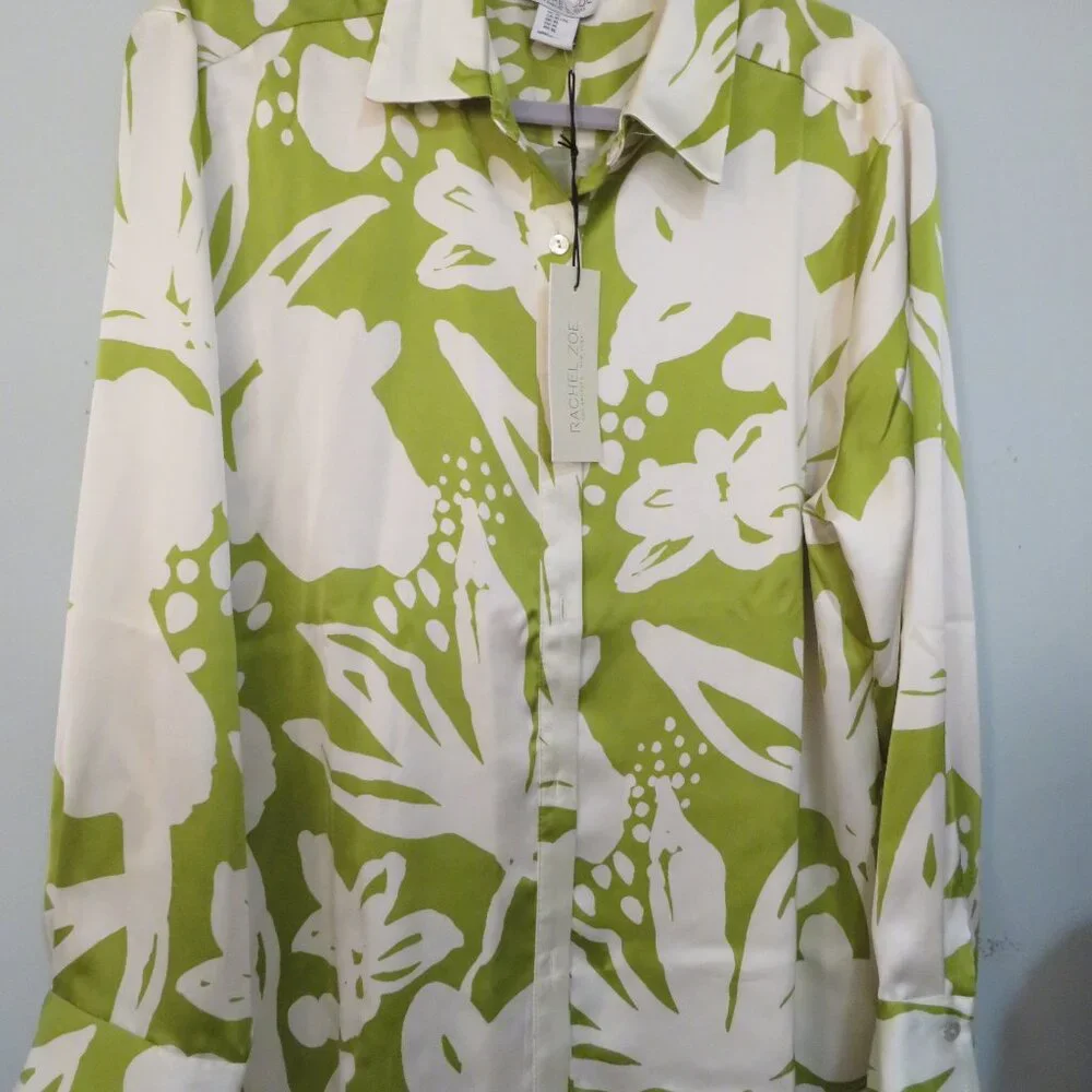 Rachel Zoe Lime and White Floral Button Down Shirt - Picture 4 of 7